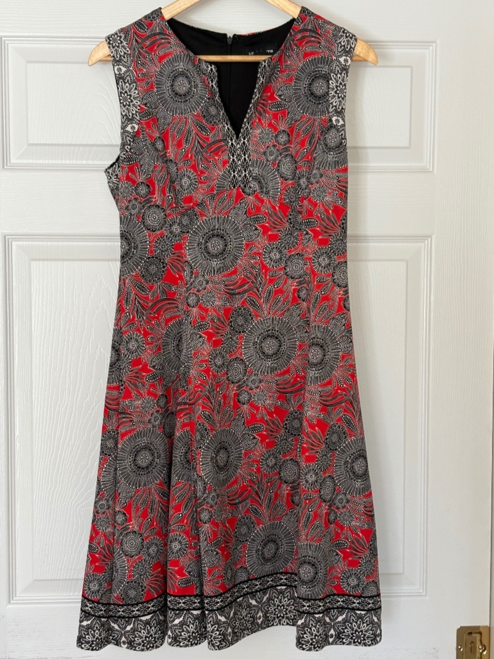 Liz Claiborne Geometric Medallion Fit & Flare Dress, Red Black Sunburst Dress 8